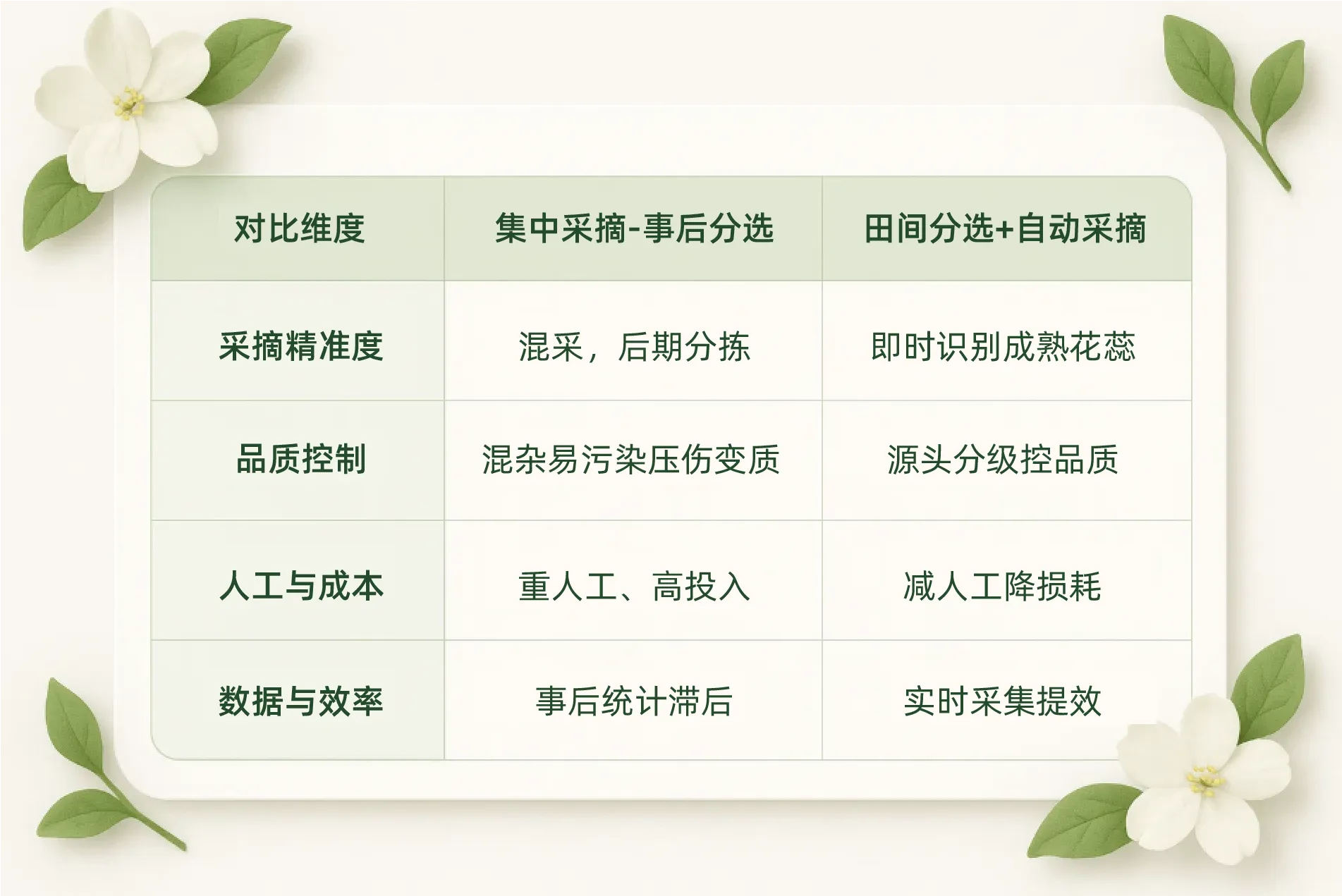 人工采摘与自动采摘的对比
